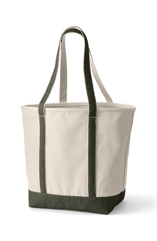 Lands' End Open Top Long Handle Canvas Tote Bag In Natural/dark Olive Green