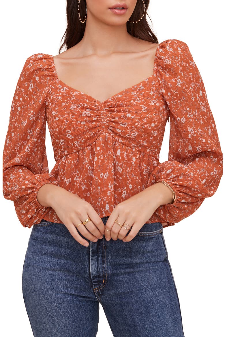 Crinkle Sweetheart Top, Main, color, RUST MULTI FLORAL