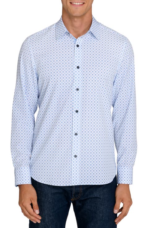 Slim Fit Maritime Dot Performance Stretch Long Sleeve Shirt