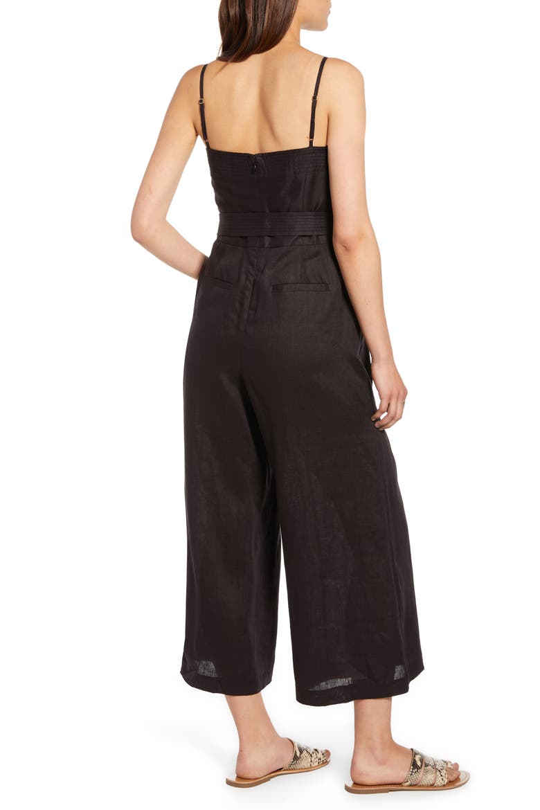 Spaghetti Strap Linen Jumpsuit, Alternate, color, BLACK