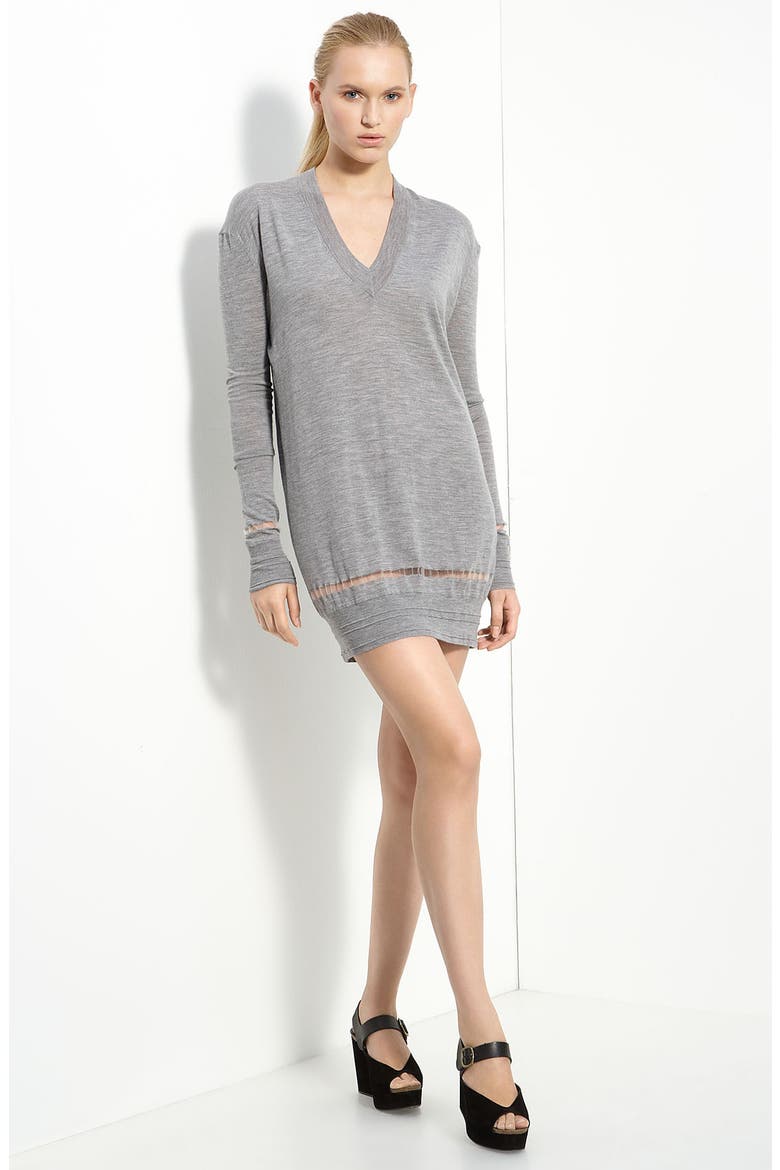 Sheer Trim Merino Wool Dress, Main, color, LIGHT GREY