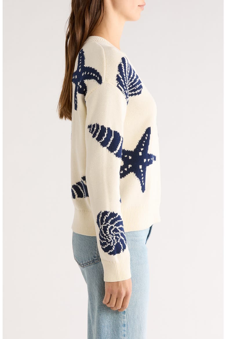 Zoey Seashell Intarsia Cotton Sweater, Alternate, color, SEASHELLS