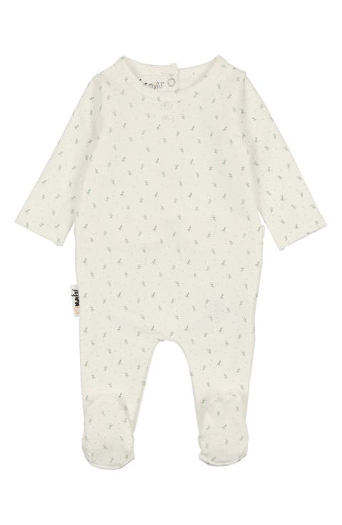 Print Button Accent Footie (Baby)