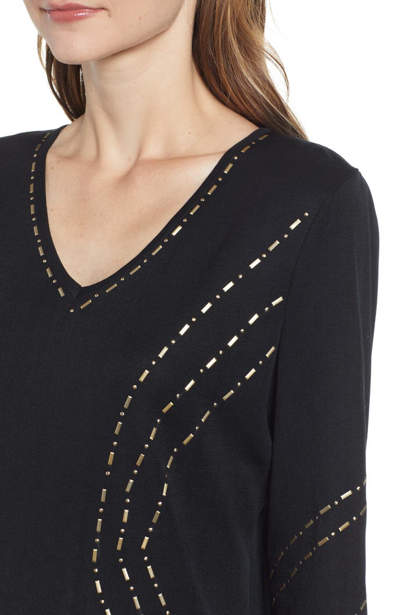 Ming Wang Studded Tunic Sweater, Alternate, color, 