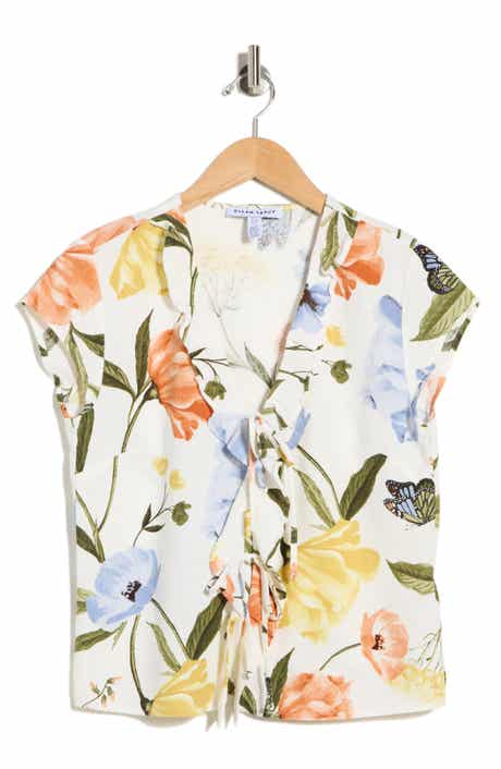 Ellen Tracy Ruffle Tie Front Top