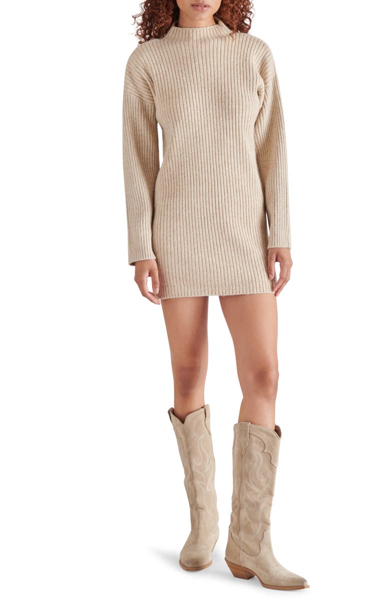 Kallie Long Sleeve Funnel Neck Rib Mini Sweater Dress