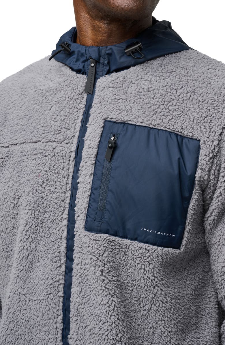 TravisMathew Ventura High Pile Fleece Hooded Jacket, Alternate, color, Sleet/ Total Eclipse