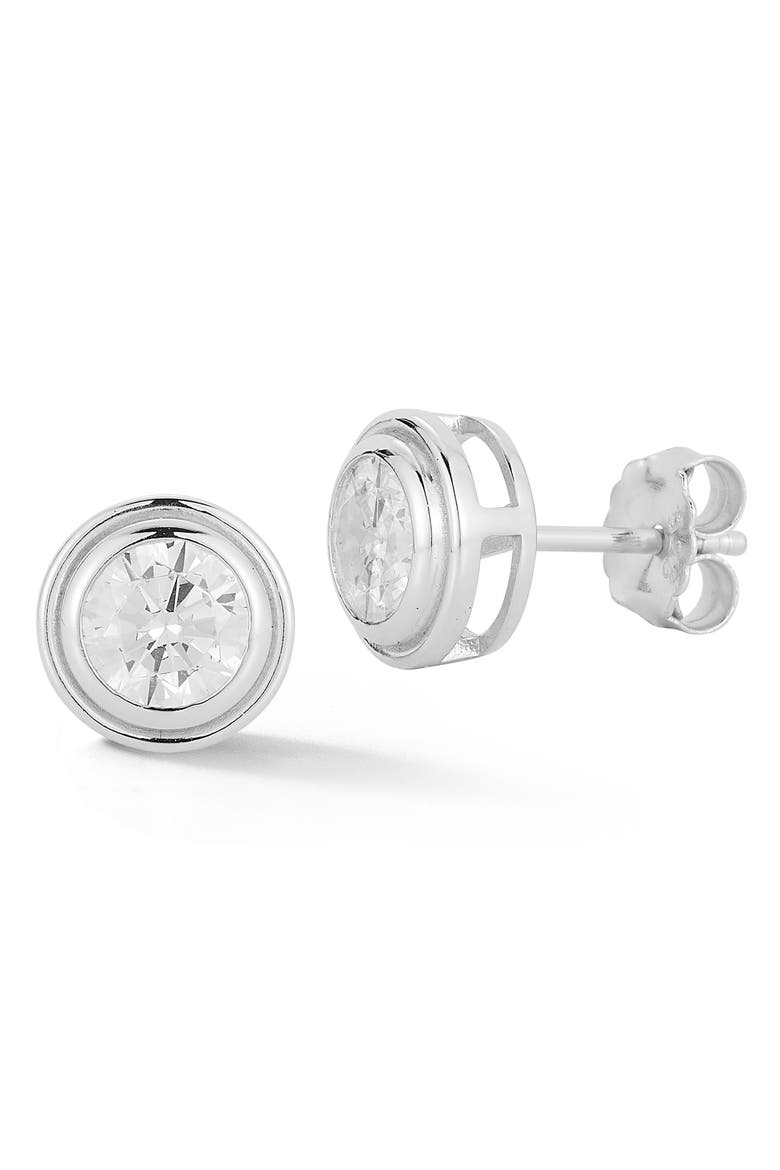Round Cut Cubic Zirconia Stud Earrings, Main, color, SILVER
