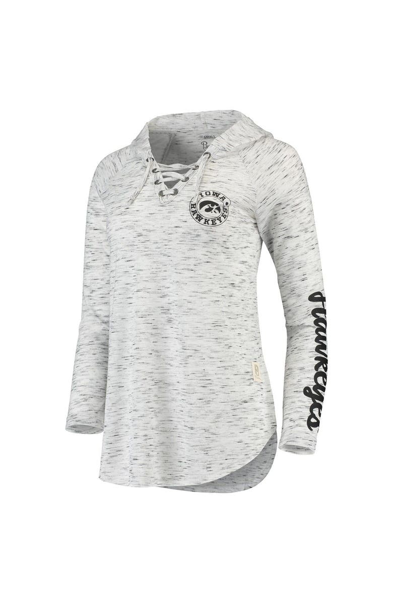 PRESSBOX Women's Pressbox Gray Iowa Hawkeyes Space Dye Lace-Up V-Neck Long Sleeve T-Shirt, Alternate, color,