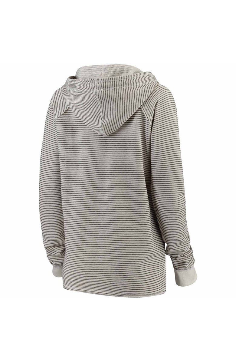 BLUE 84 Women's Blue 84 Cream Gonzaga Bulldogs Striped French Terry V-Neck Hoodie, Alternate, color,