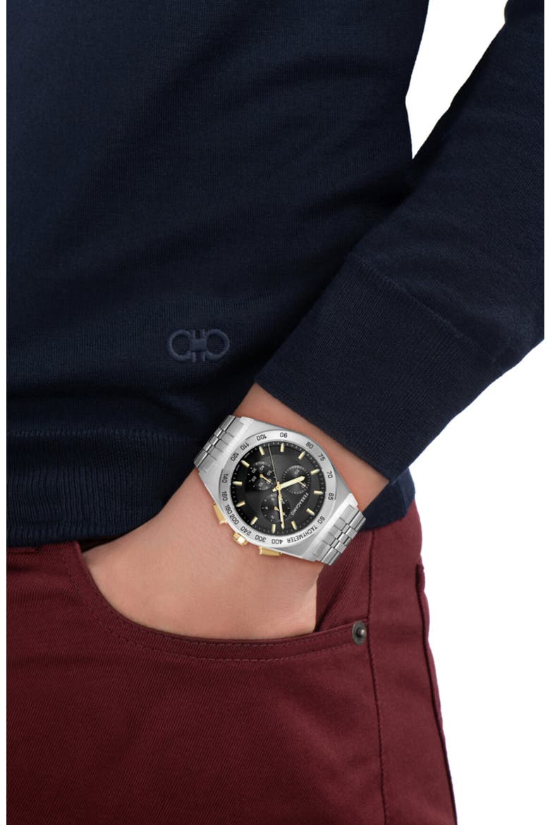 Vega New Chrono Bracelet Watch, 42mm, Alternate, color, BLACK/ STAINLESS STEEL