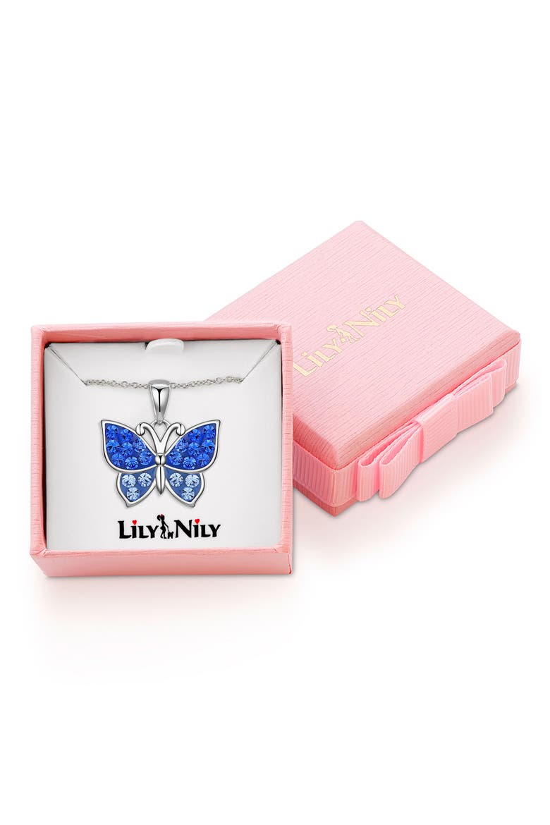Kids' Crystal Butterfly Pendant Necklace, Alternate, color, BLUE