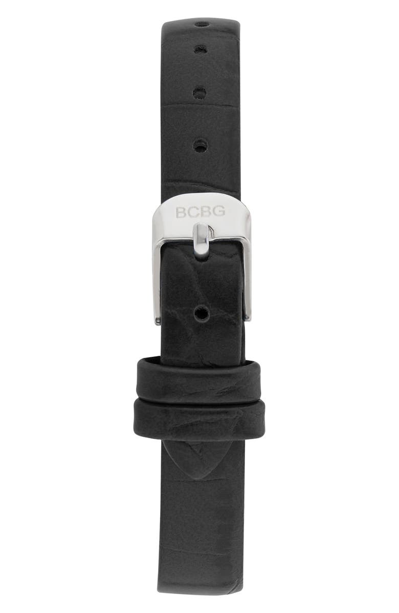 BCBG Tonneau Crystal Faux Leather Strap Watch, 26mm, Alternate, color, Black