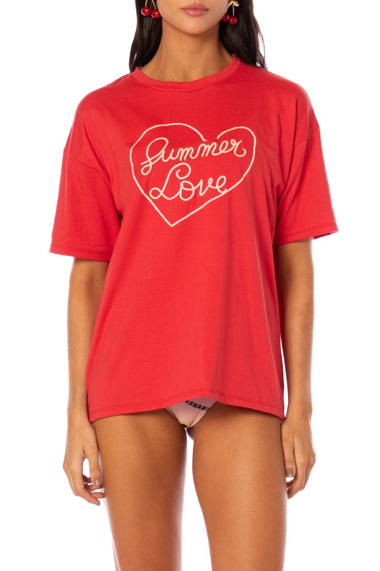 Summer Love Graphic Cover-Up T-shirt, Main, color, RED