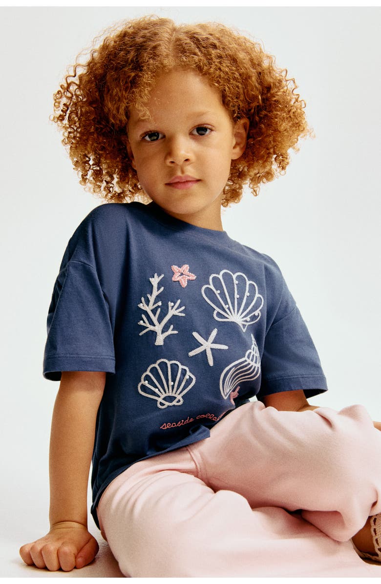 H&M Embellished T-shirt, Alternate, color, Dark Blue/Seashells