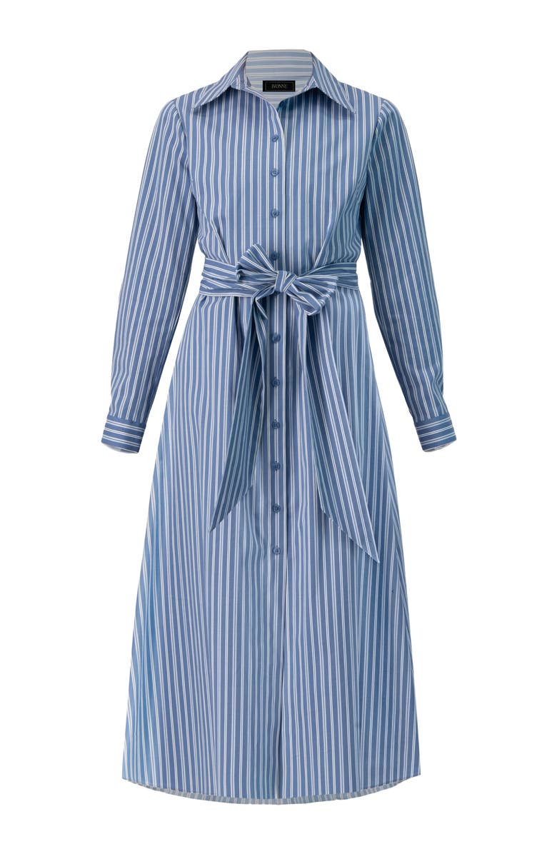 IVONNE Striped Midi Collared Dress with Waist Tie, Alternate, color, Blue