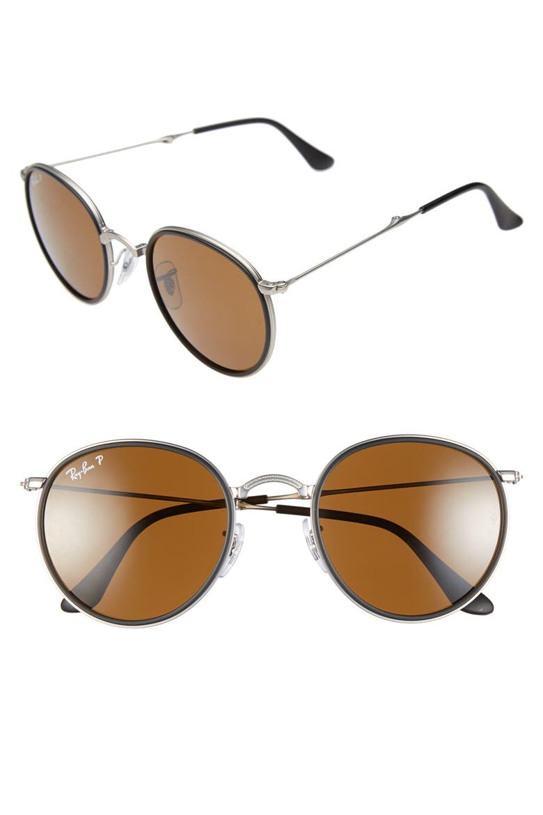 51mm Foldable Polarized Sunglasses, Main, color, SILVER/ BROWN POLARIZED