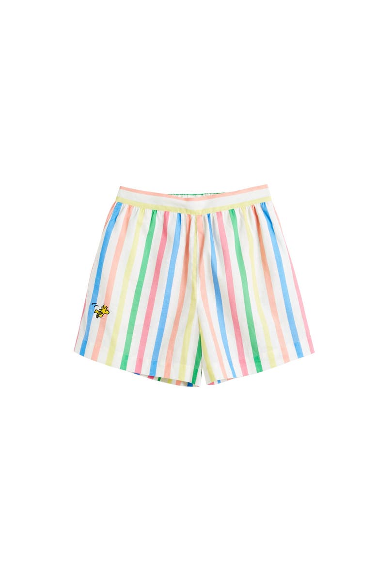 Linen-Cotton Snoopy Stripe Shorts, Alternate, color, Cream