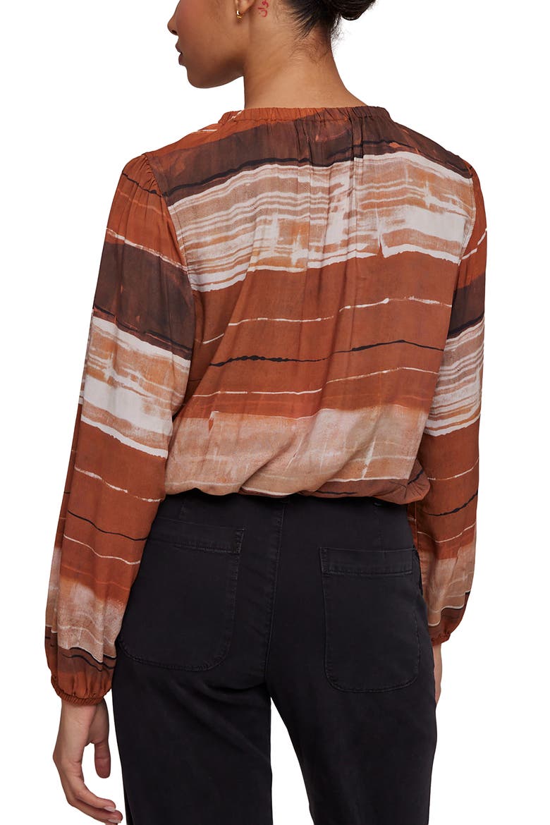 Shirred Elastic Hem Top, Alternate, color, RUST STRIPES PRINT
