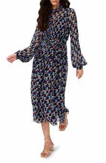 Kent Geometric Print Long Sleeve Midi Dress