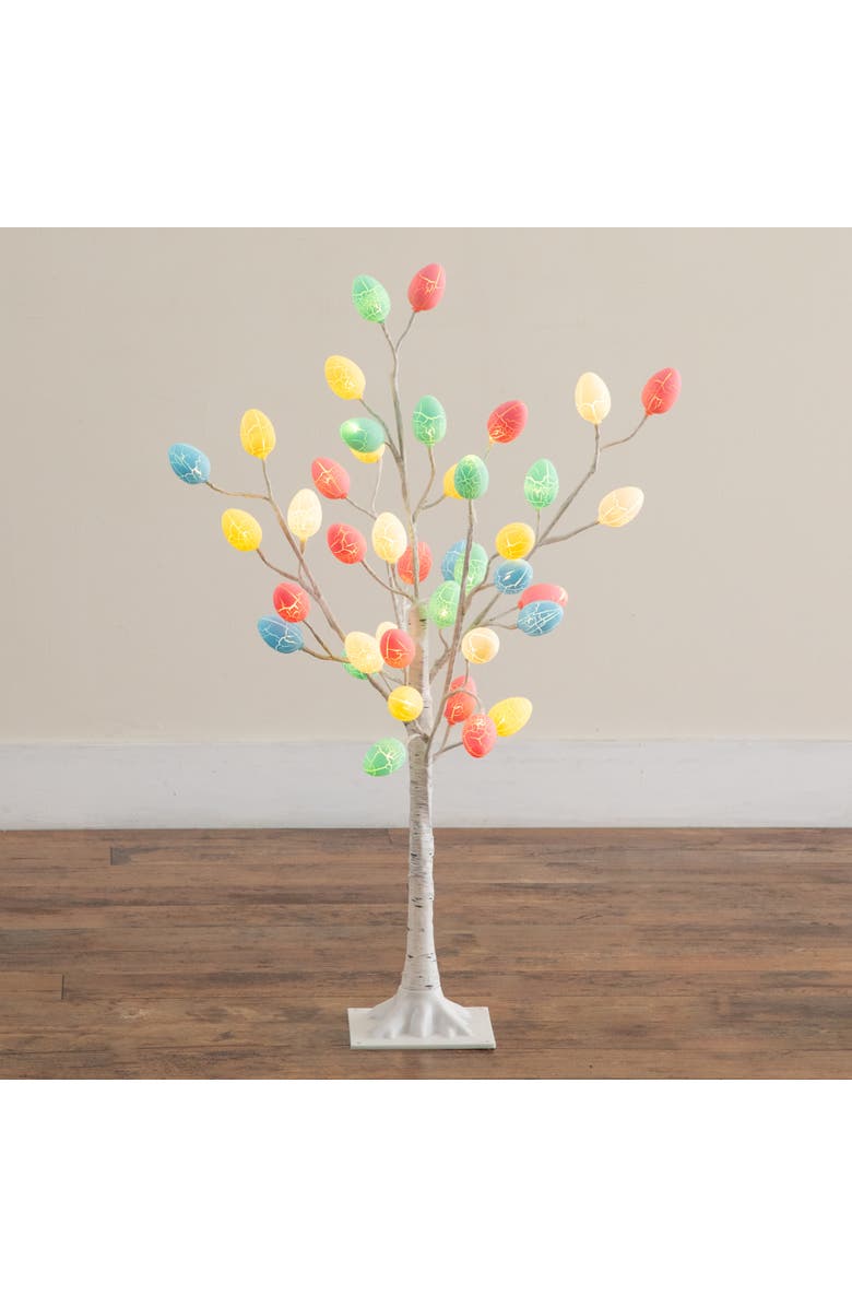 NEARLY NATURAL 3-ft Pre-Lit Artificial Easter Twig Tree with 40 Egg Shaped LED Ornaments, Alternate, color, White