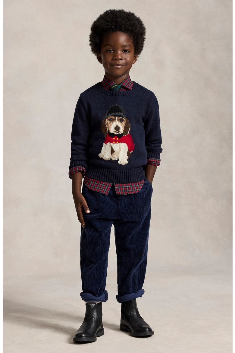 Kids' Beagle Intarsia Cotton Sweater, Alternate, color, RL NAVY MULTI