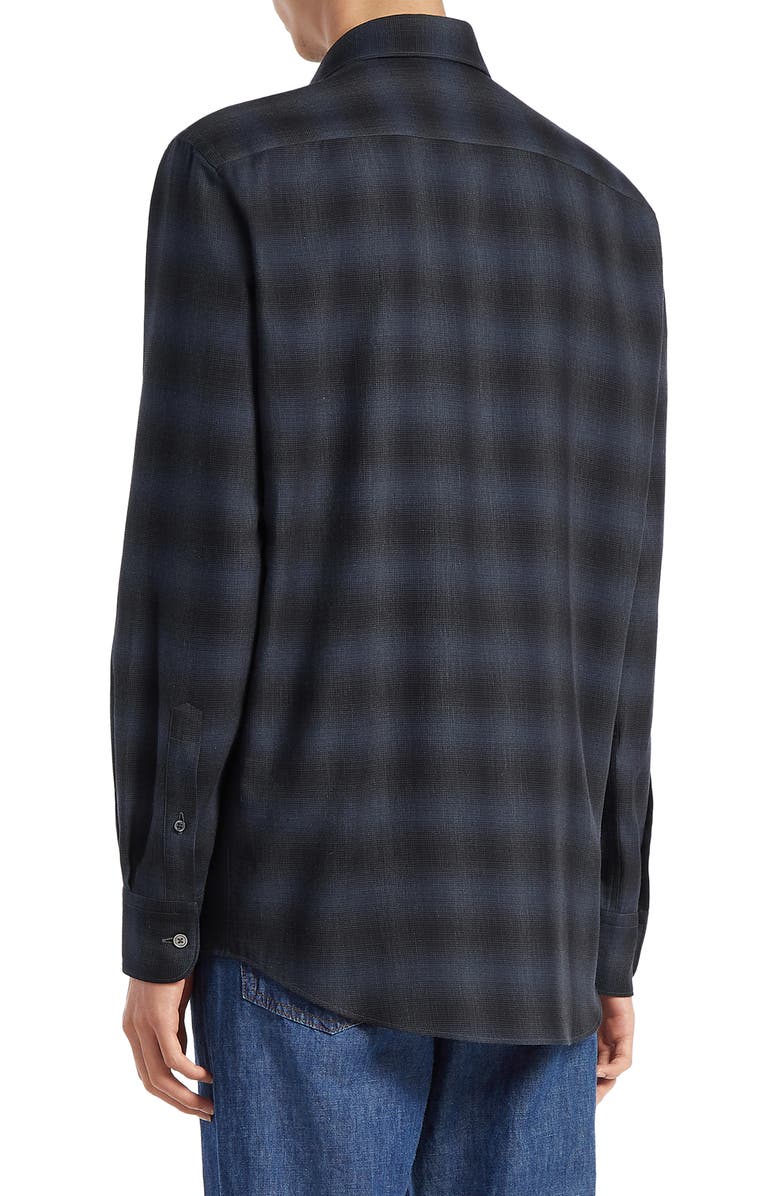 ZEGNA Cashco Plaid Cotton & Cashmere Button-Up Shirt, Alternate, color, 