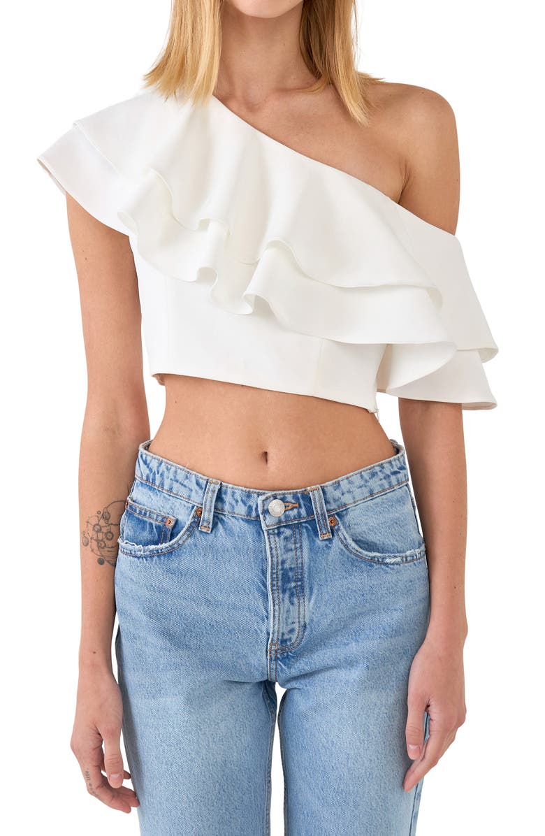 Endless Rose Ruffle One-Shoulder Crop Top, Alternate, color,