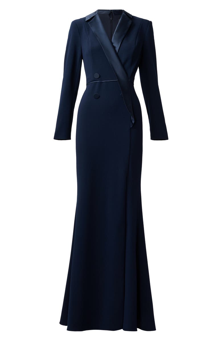Adrianna Papell Crepe Long Sleeve Tuxedo Trumpet Gown, Alternate, color, 