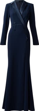 【海外限定】AdriannaPapell ☆ドレスBlue Crepe Tuxedo Gown 海外限定】AdriannaPapell ☆ドレスBlue Crepe Tuxedo Gown