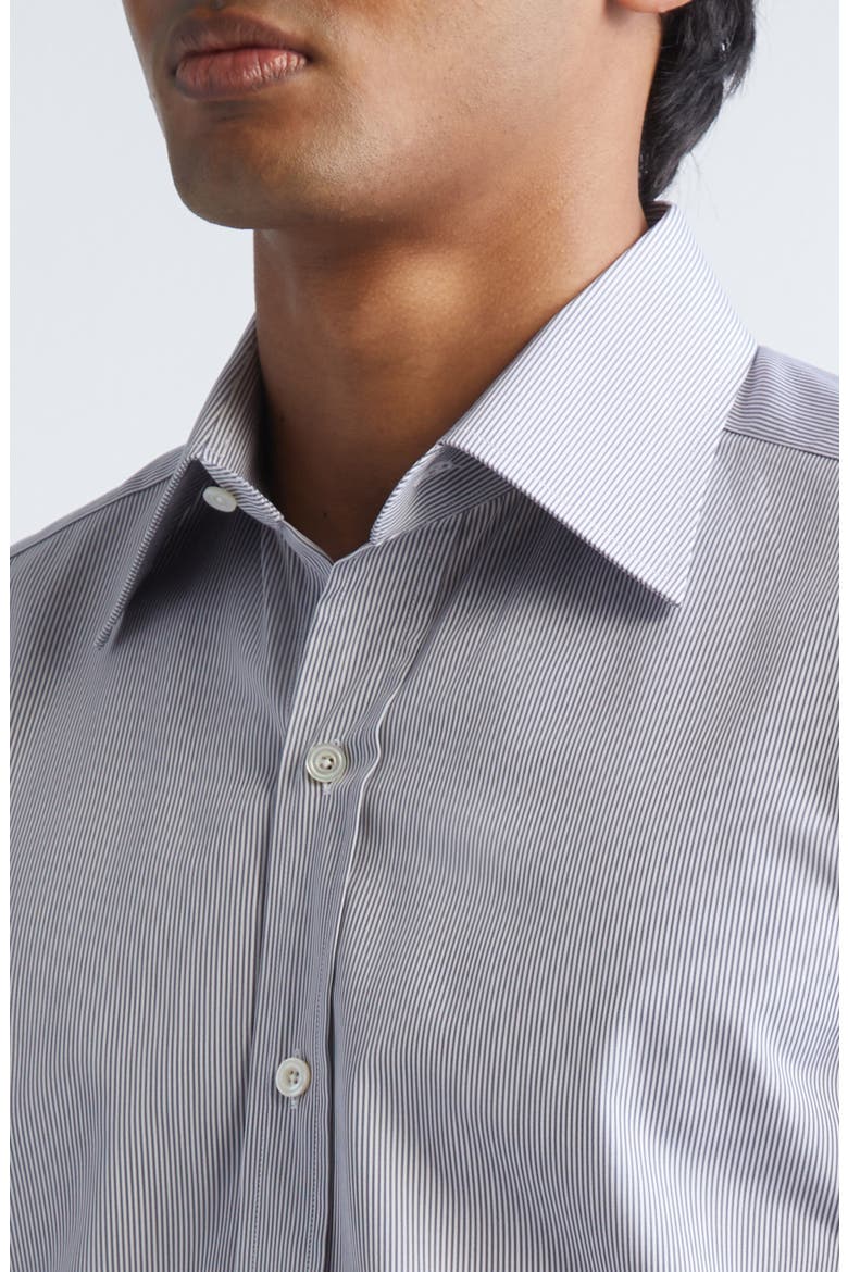 Classic Fit Stripe Peached Cotton Button-Up Shirt, Alternate, color, WHITE/ LIGHT GREY