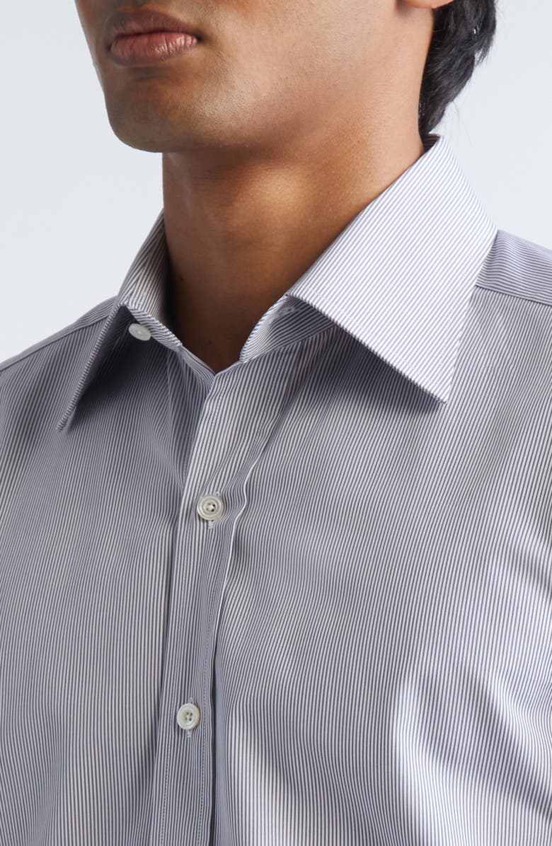 TOM FORD Classic Fit Stripe Peached Cotton Button-Up Shirt, Alternate, color, White/ Light Grey