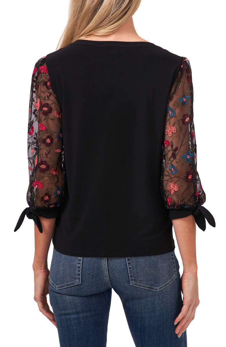 CeCe Floral Embroidered Jersey & Tulle Top, Alternate, color,