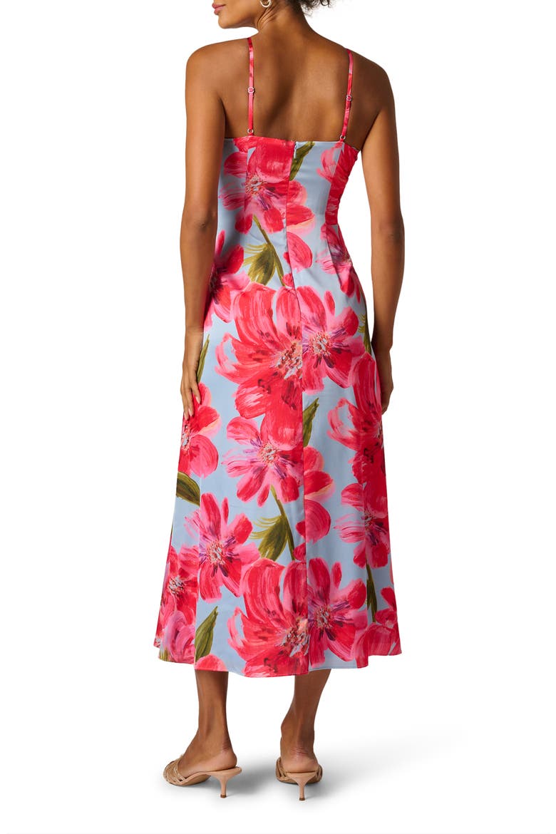 Floral Satin Crepe Halter Maxi Dress, Alternate, color, BLUE/ PINK MULTI