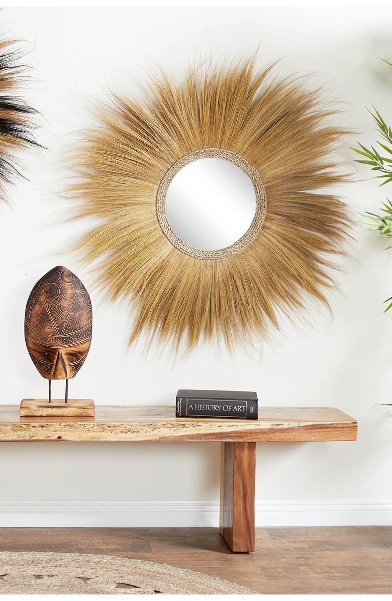 GINGER BIRCH STUDIO Brown Dried Plant Starburst Wall Mirror, Alternate, color,