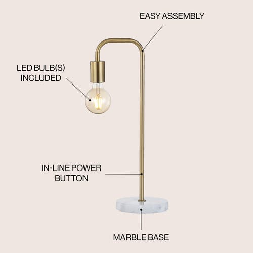 Jonathan Y Axel 20.5in Minimalist Glam Gold Pipe Metal Marble Led Table Lamp In Brass Gold/white