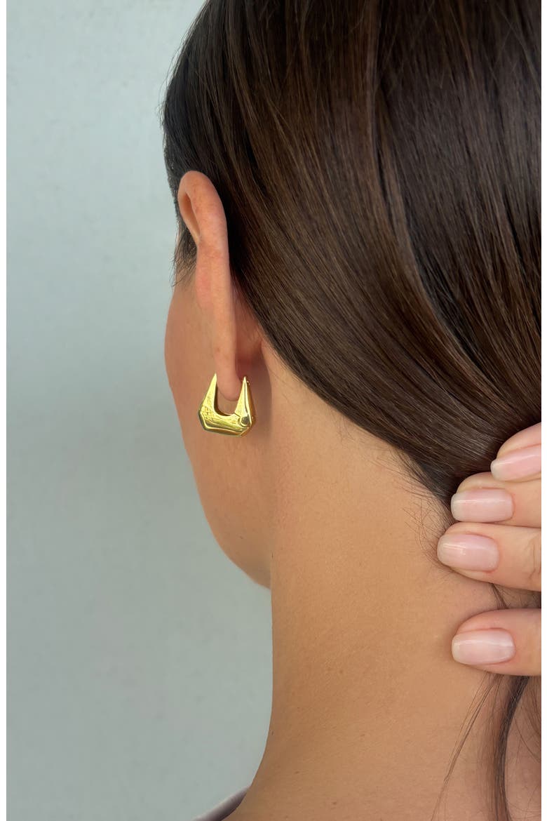 14K Gold Plated Geometric Hoop Earrings, Alternate, color, GOLD