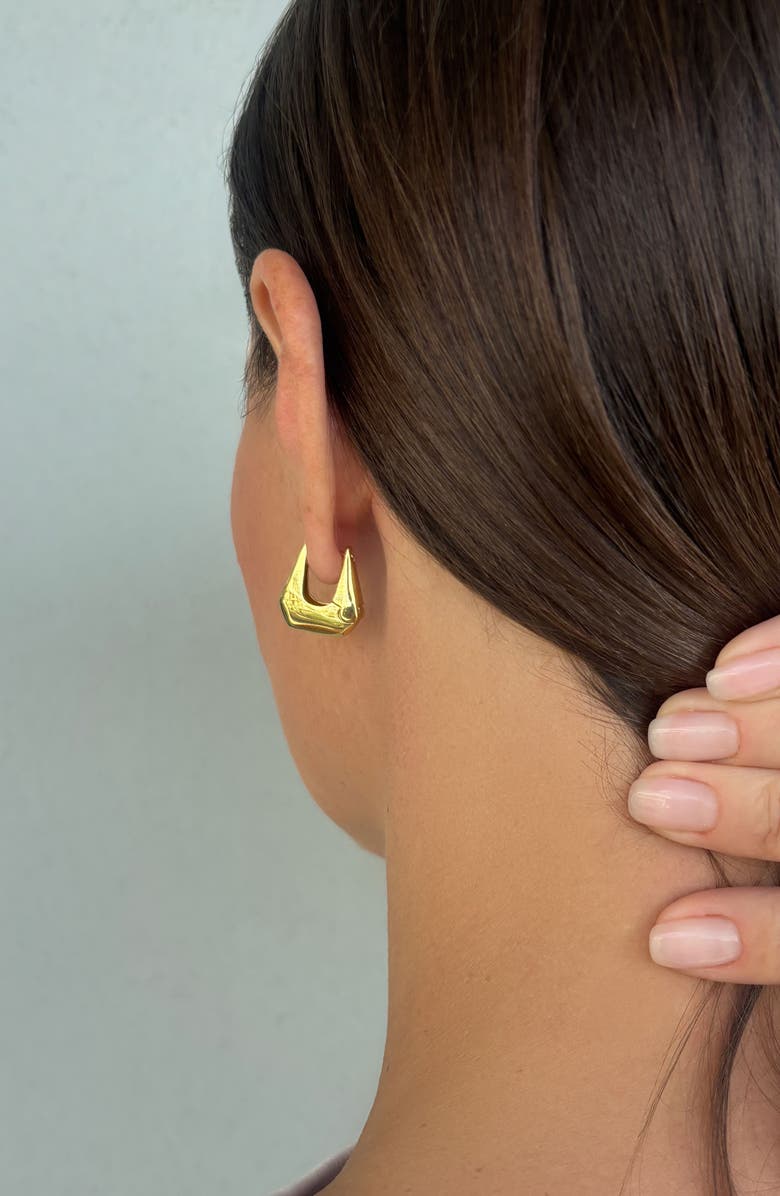 Adornia 14K Gold Plated Geometric Hoop Earrings, Alternate, color, Gold
