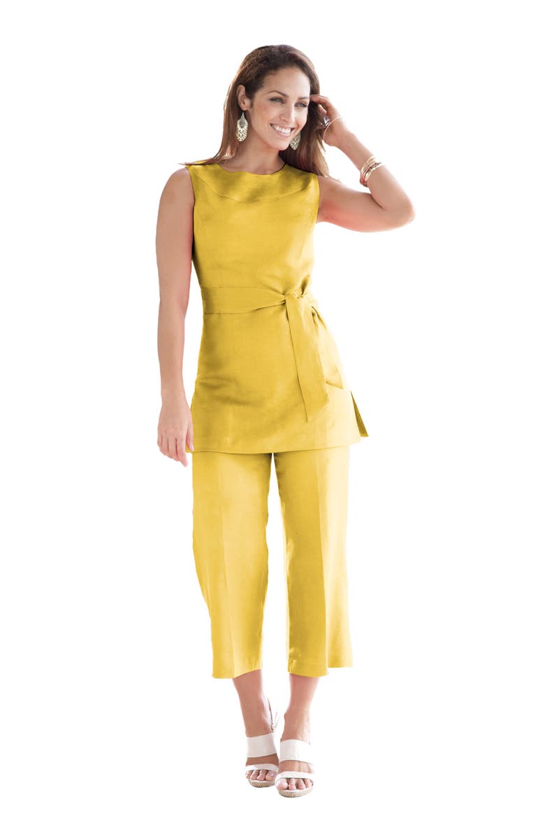 Jessica London 2-Piece Linen Capri Set, Alternate, color, White