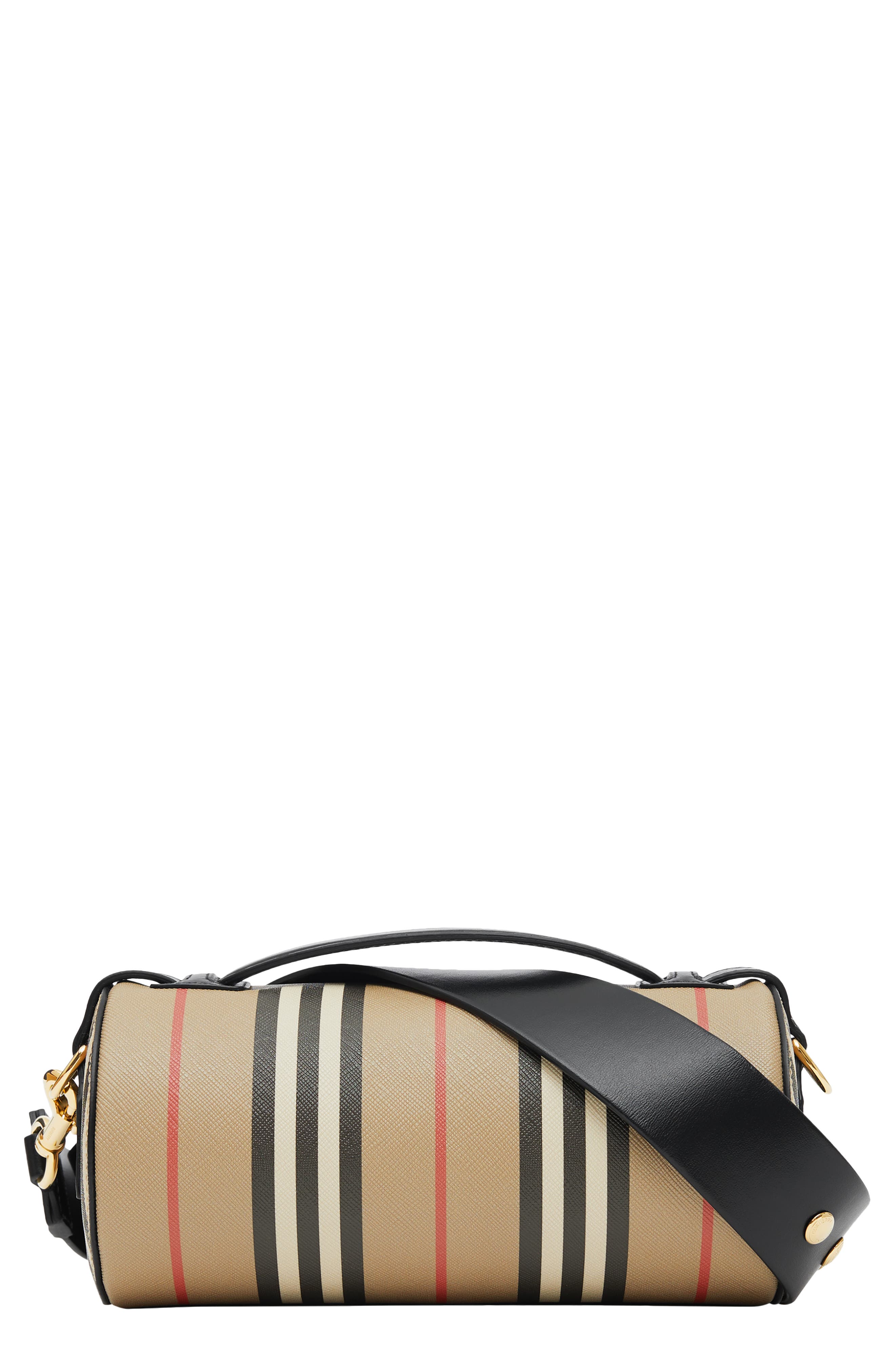 Burberry Icon Stripe E-Canvas & Leather Barrel Bag, Main, color, 