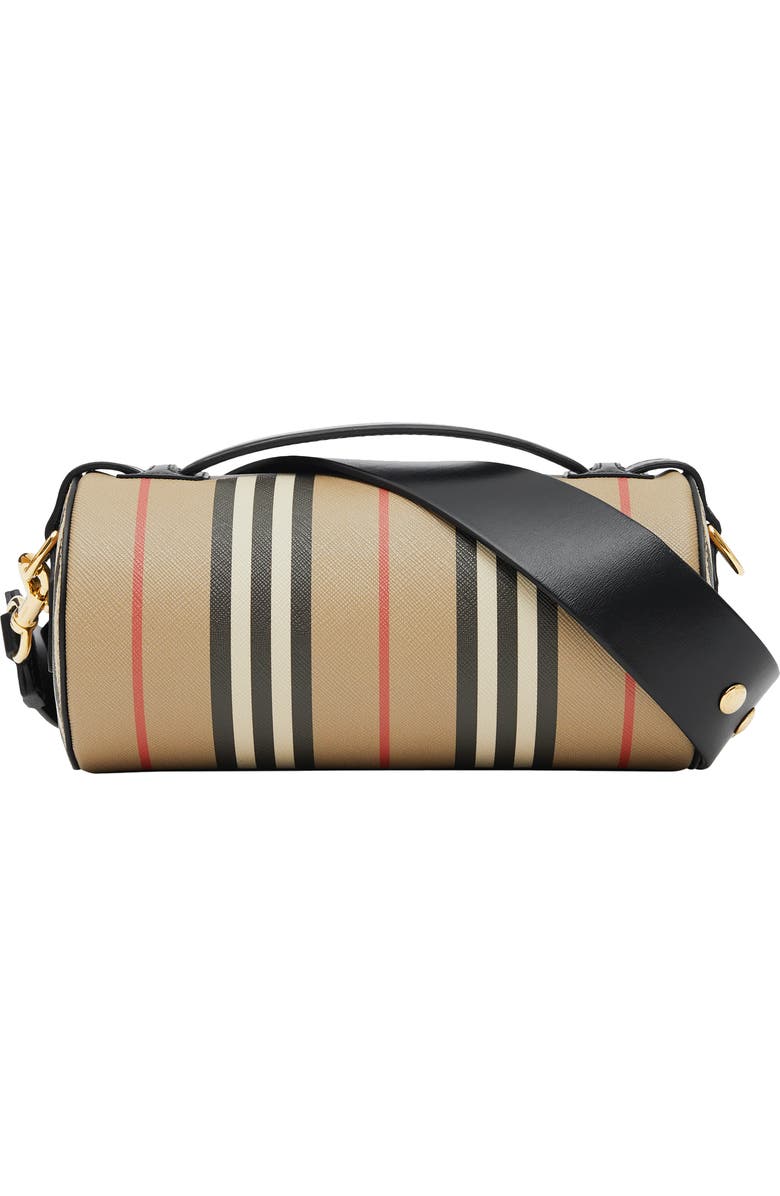 Burberry Icon Stripe E-Canvas & Leather Barrel Bag, Main, color,