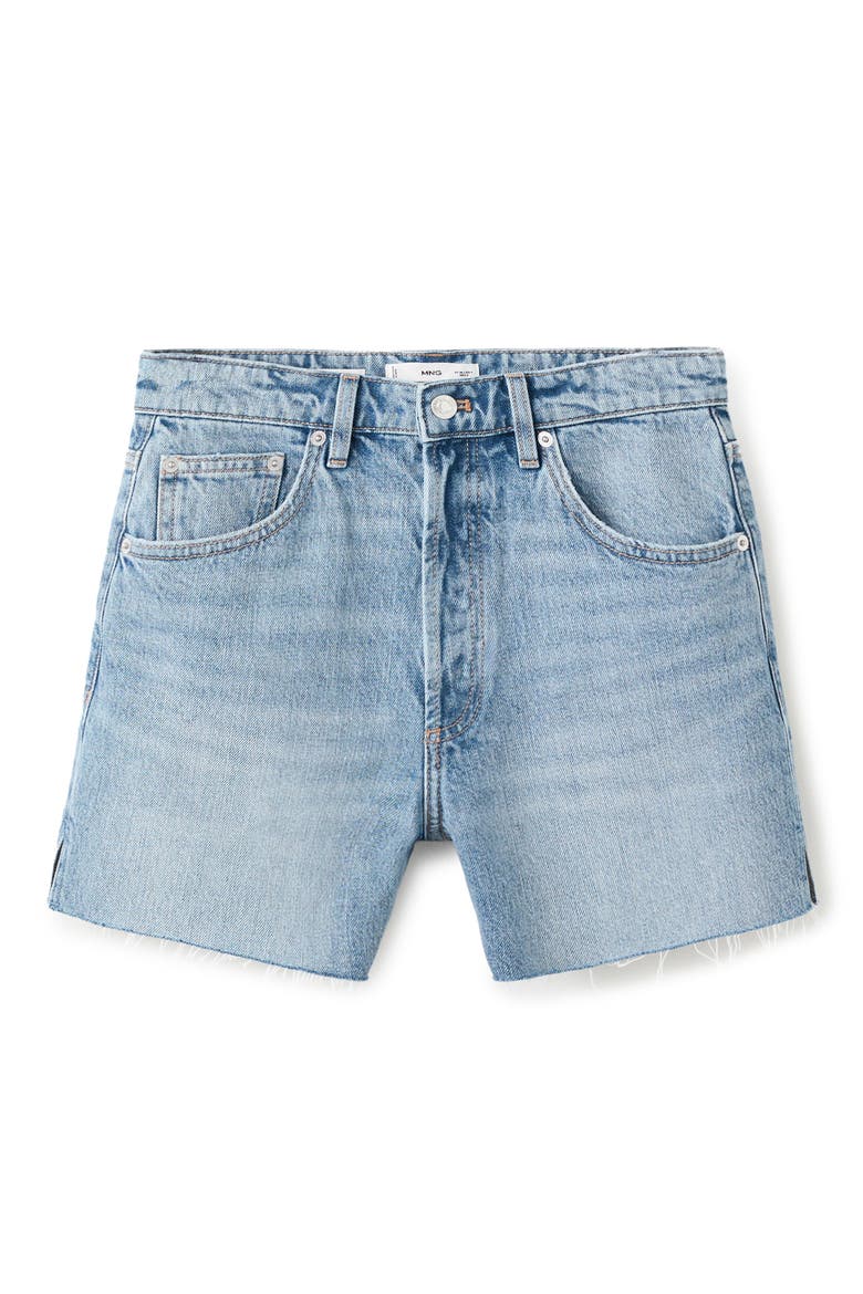 Frayed Side Slit Denim Shorts, Main, color, MEDIUM BLUE