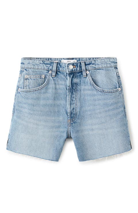 Frayed Side Slit Denim Shorts