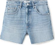 MANGO Frayed Side Slit Denim Shorts