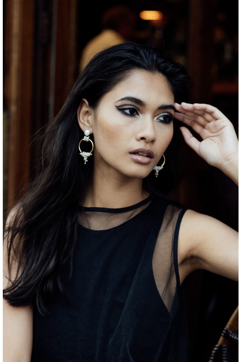 Seed and Baroque Pearl Mid Hoops, Alternate, color, Gold