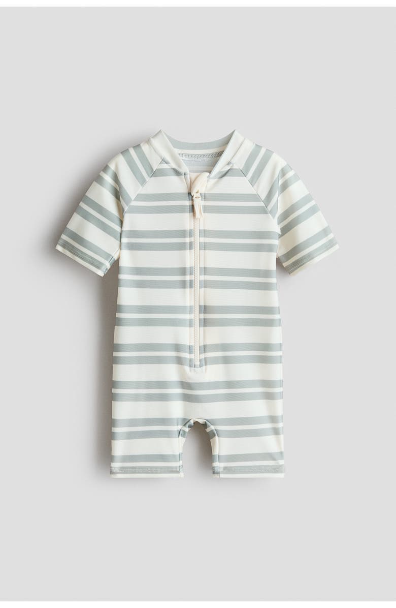 H&M Swimsuit With Upf 50, Main, color, Cream/Green Striped