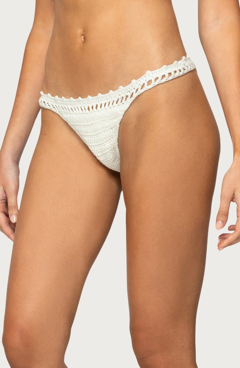 EDIKTED Enzo Crochet Bikini Bottoms, Alternate, color, White