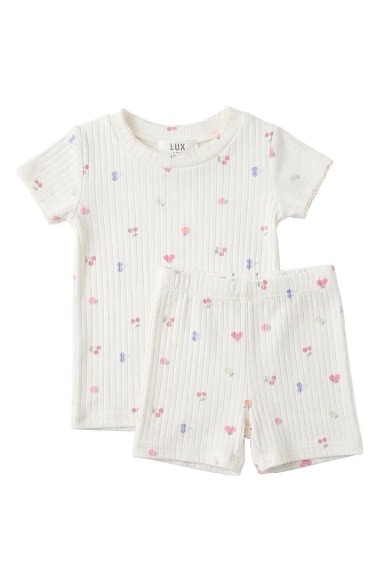 Lux Baby Girl Fruit Pointelle Scallop Trim Short Sleeve Top and Shorts Set, Main, color, Off White/Pink