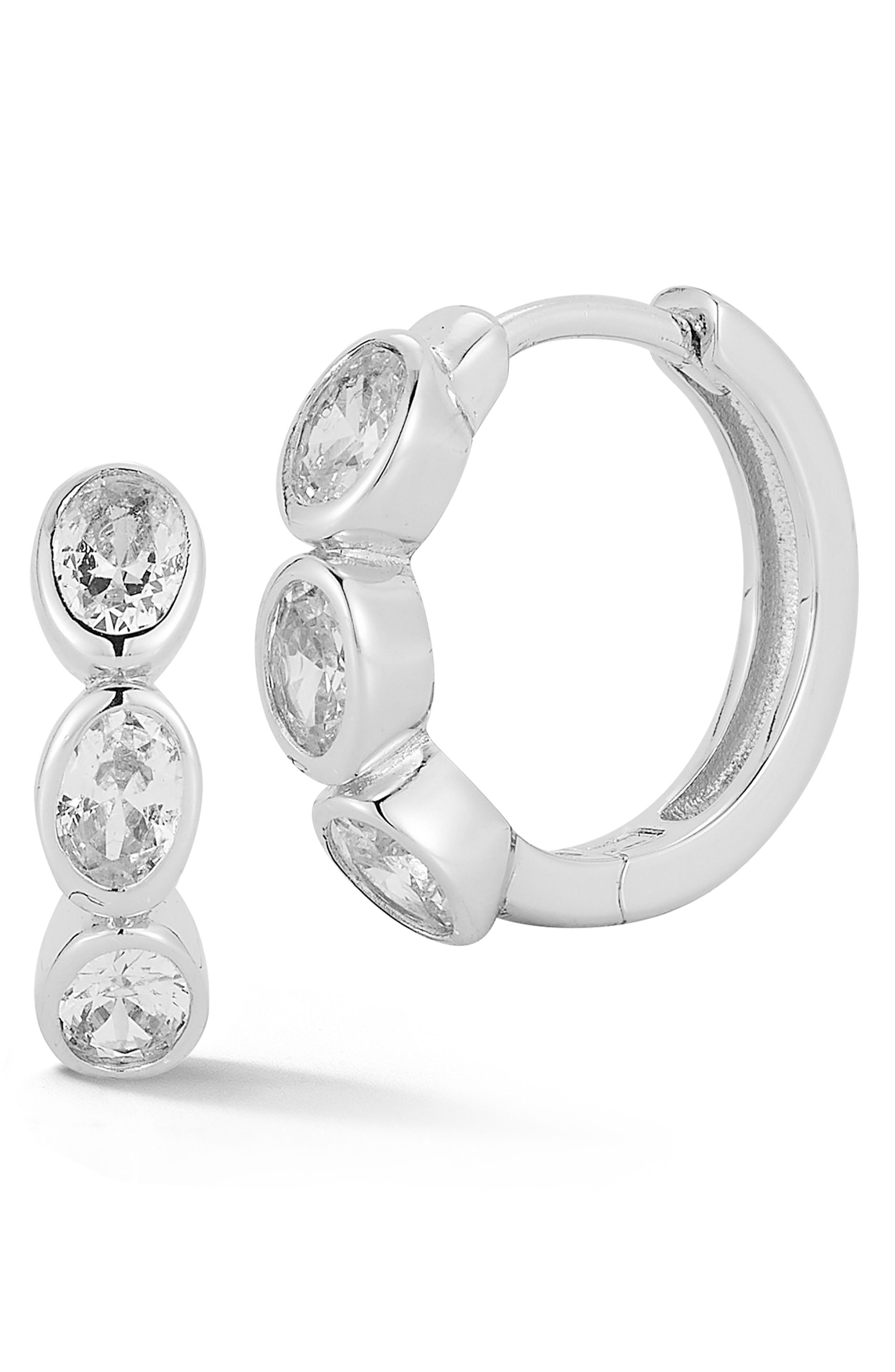 Bezel Set Cubic Zirconia Small Hoop Earrings