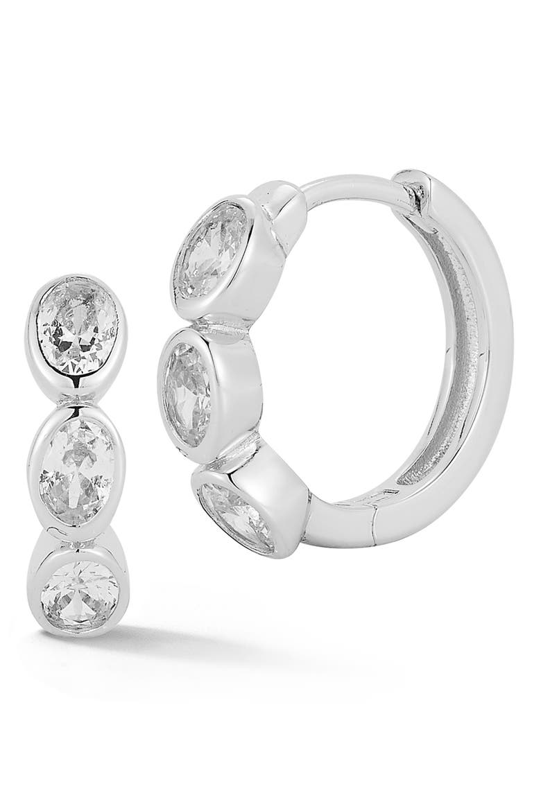 Bezel Set Cubic Zirconia Small Hoop Earrings, Main, color, SILVER